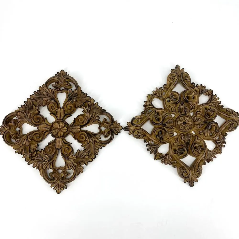 Vintage Pair Home Interiors Square Resin Medallion Wall Art 8